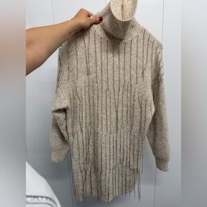 Cozy Beige Turtleneck Sweater Dress